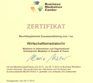 Zertifikat Mediationsausbildung